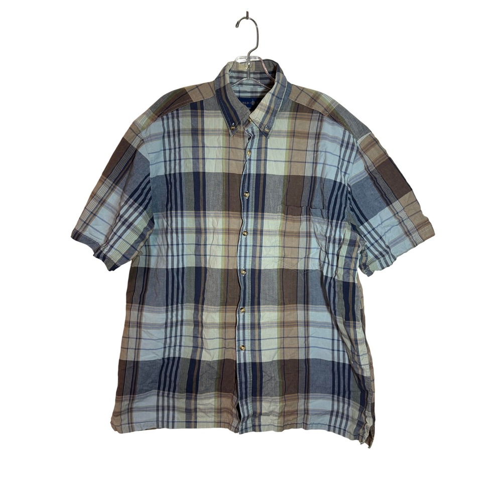 World Island Plaid Short Sleeve Button Down Shirt Men's Size‎ Large